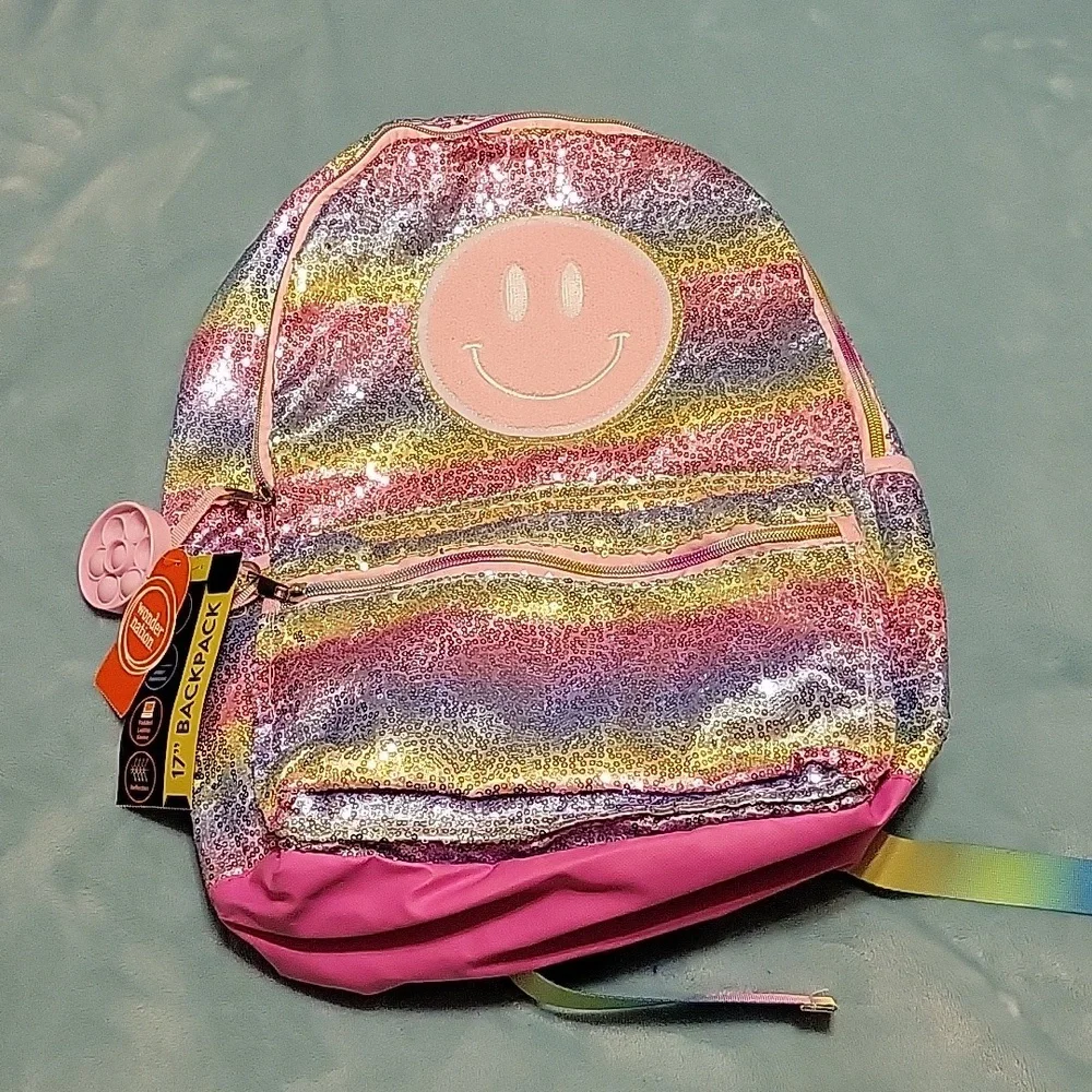 NWT Smiles & Rainbows 17" Backpack 🎒 ❤️ - Picture 1 of 5